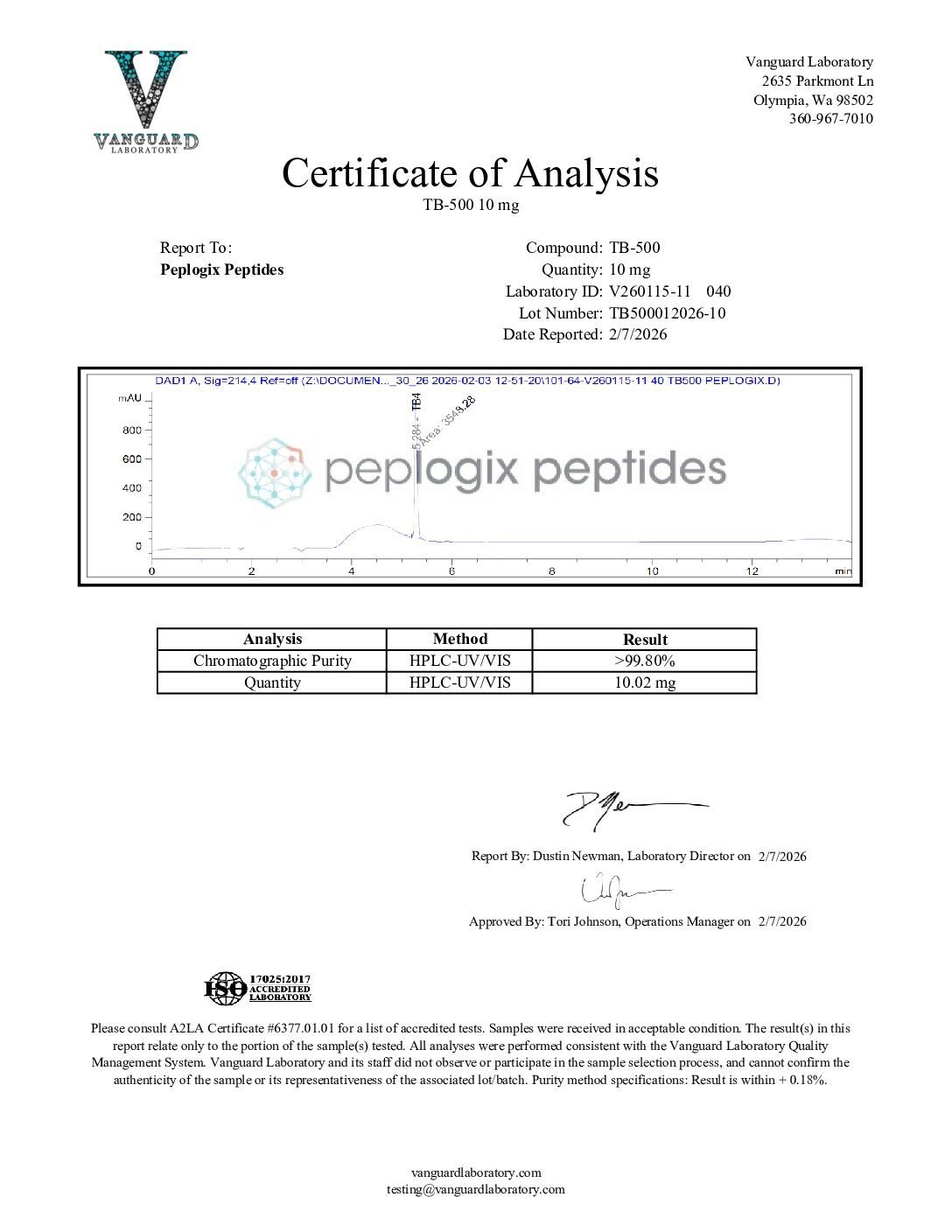 TB-500 certificate of analysis image